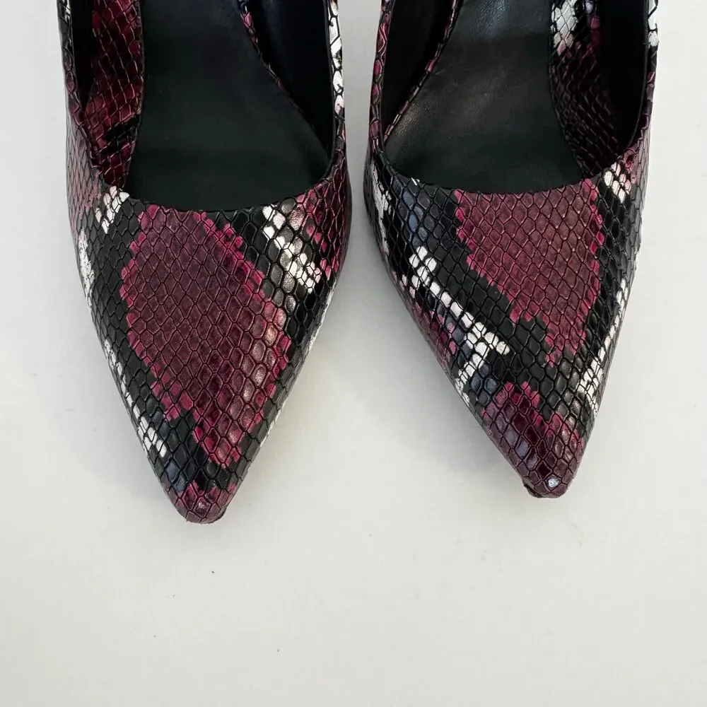 Alice + Olivia Creda Snakeskin Heel Pumps Shoes Burgundy | 8.5